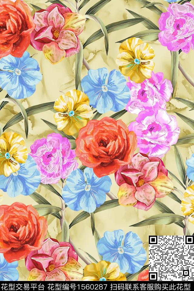 HDS-Y23071839.jpg - 1560287 - 底纹 花卉 满版散花 - 数码印花花型 － 女装花型设计 － 瓦栏