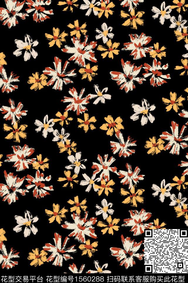 深色碎花05.jpg - 1560288 - 笔触 花卉 黑底花卉 - 数码印花花型 － 女装花型设计 － 瓦栏