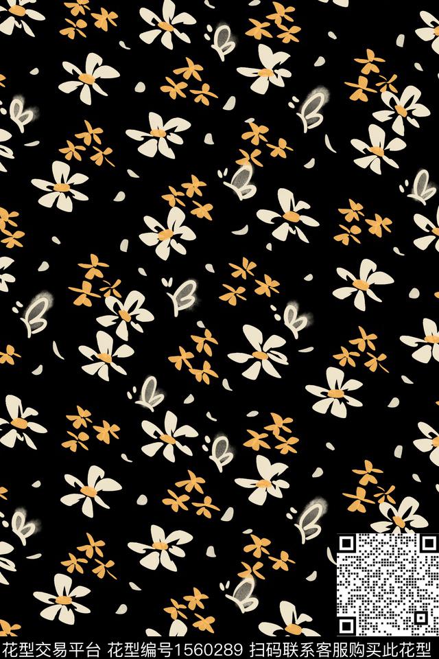 黑底花卉花卉小碎花数码印花花型下载（图片编号: 1560289） - 瓦栏（Walan）