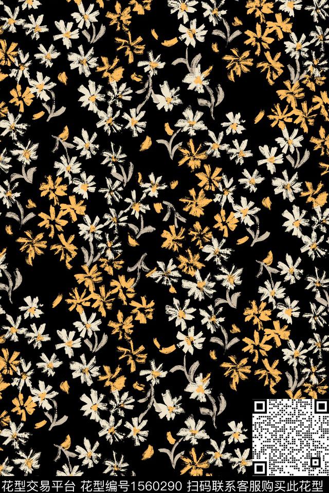 黑底花卉花卉小碎花数码印花花型下载（图片编号: 1560290） - 瓦栏（Walan）