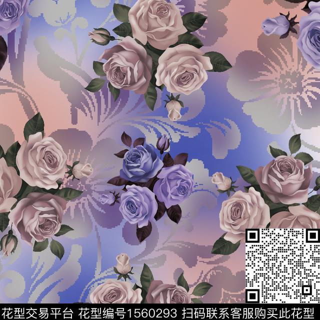 底纹绿植树叶花卉数码印花花型下载（图片编号: 1560293） - 瓦栏（Walan）