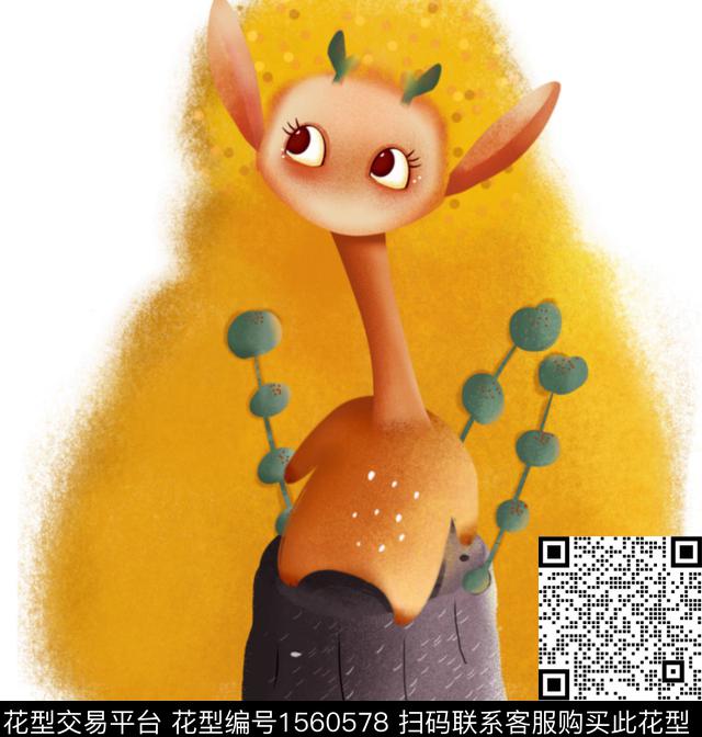 可爱小鹿.jpg - 1560578 - 动物 插画 童装 - 数码印花花型 － 童装花型设计 － 瓦栏