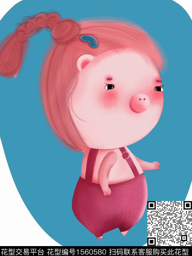 粉色小猪.jpg - 1560580 - 动物 插画 趣味 - 数码印花花型 － 童装花型设计 － 瓦栏