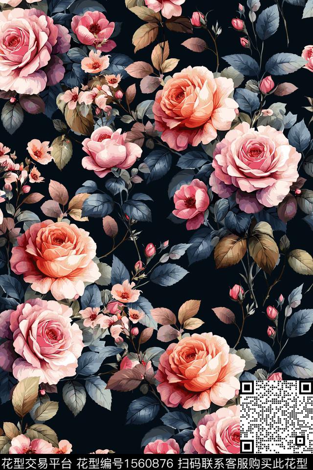 花卉复古女装数码印花花型下载（图片编号: 1560876） - 瓦栏（Walan）