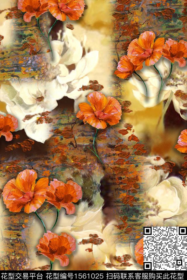 底纹花卉中老年数码印花花型下载（图片编号: 1561025） - 瓦栏（Walan）