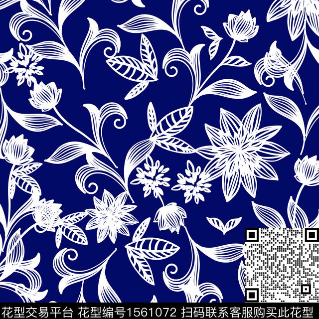 线条画女装绿植树叶数码印花花型下载（图片编号: 1561072） - 瓦栏（Walan）