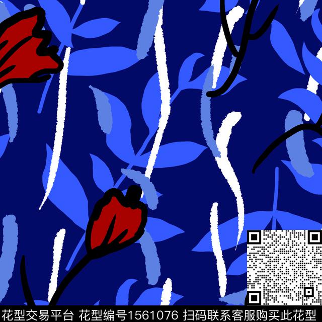 涂鸦叶子花朵笔触.jpg - 1561076 - 玫瑰花 抽象花卉 女装 - 数码印花花型 － 女装花型设计 － 瓦栏