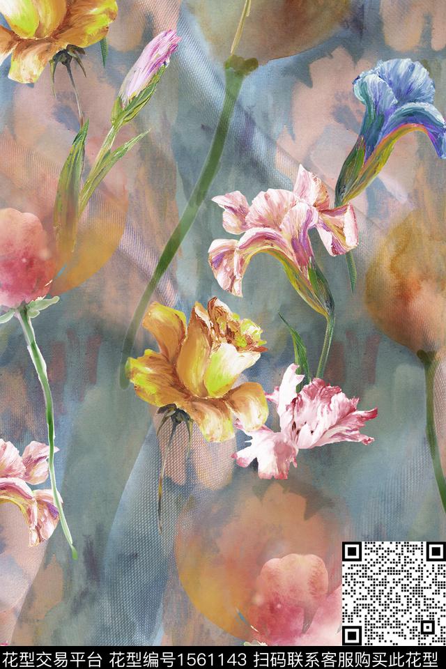 绿植树叶底纹水彩数码印花花型下载（图片编号: 1561143） - 瓦栏（Walan）