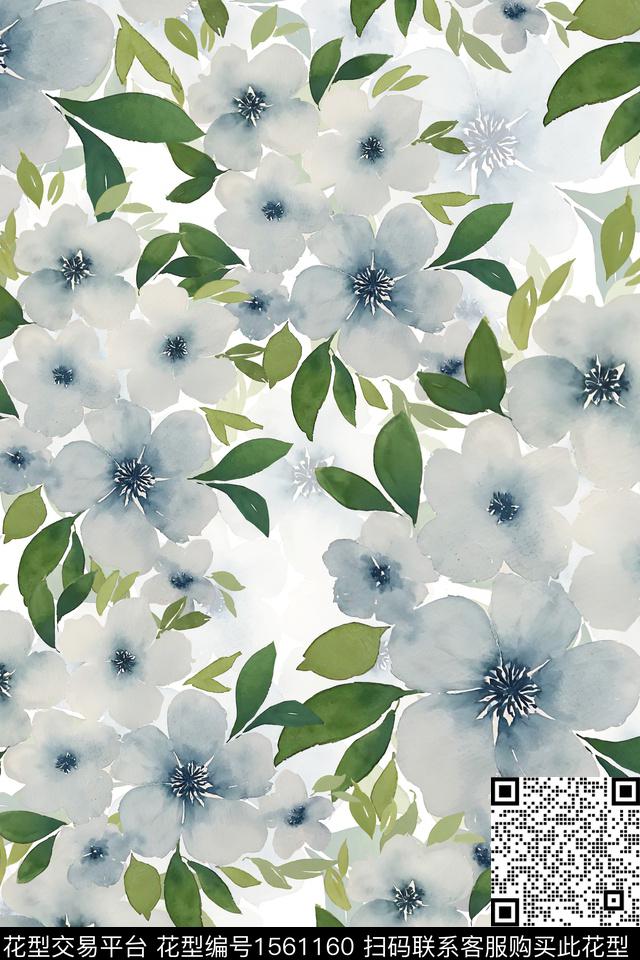XZ5375.jpg - 1561160 - 水彩 影花 花卉 - 数码印花花型 － 女装花型设计 － 瓦栏