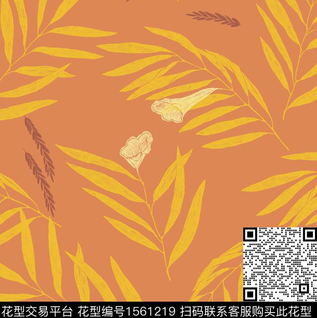 连衣裙花卉叶子数码印花花型下载（图片编号: 1561219） - 瓦栏（Walan）