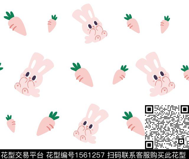 卡通兔子胡萝卜数码印花花型下载（图片编号: 1561257） - 瓦栏（Walan）