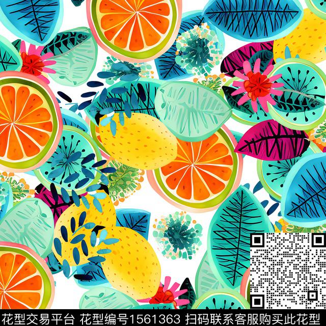 0390.jpg - 1561363 - 水果 植物 绘画 - 数码印花花型 － 女装花型设计 － 瓦栏