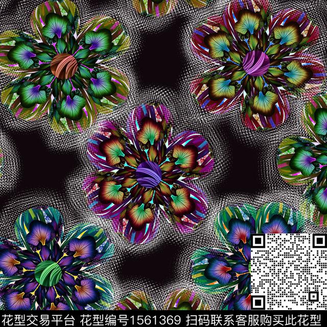 3333331.jpg - 1561369 - 抽象花卉 边框 纹理 - 数码印花花型 － 女装花型设计 － 瓦栏