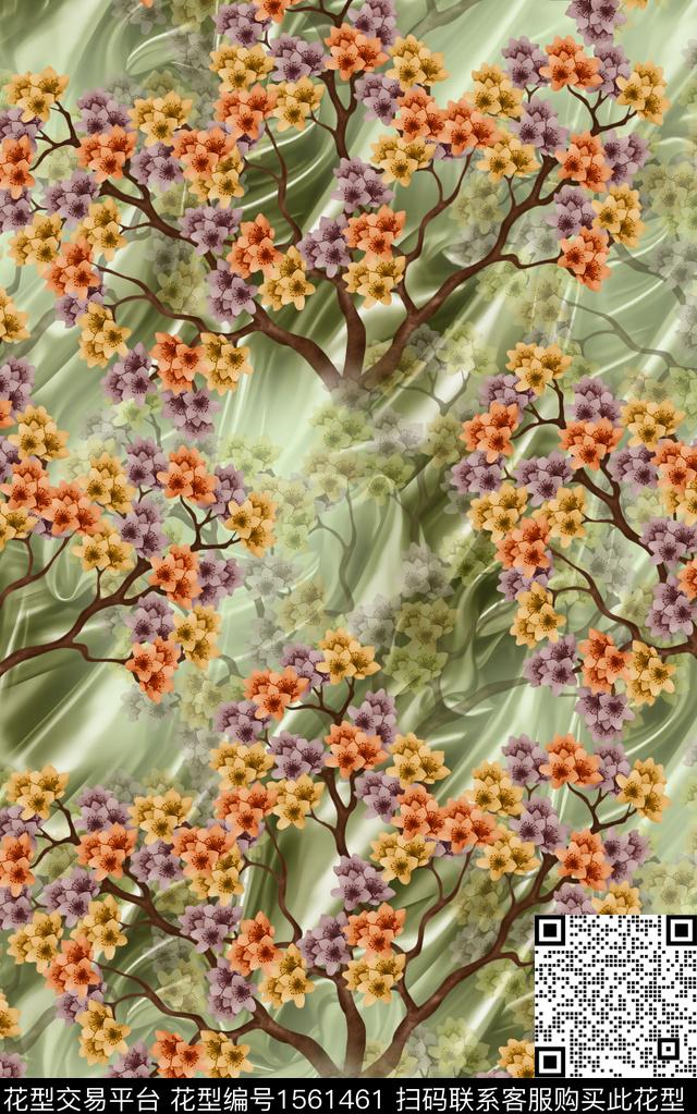 花卉底纹树枝数码印花花型下载（图片编号: 1561461） - 瓦栏（Walan）
