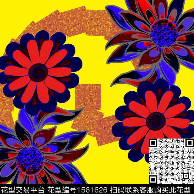 9767.jpg - 1561626 - 抽象花卉 绘画 混合拼接 - 数码印花花型 － 床品花型设计 － 瓦栏