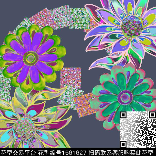 97679.jpg - 1561627 - 抽象花卉 绘画 混合拼接 - 数码印花花型 － 床品花型设计 － 瓦栏
