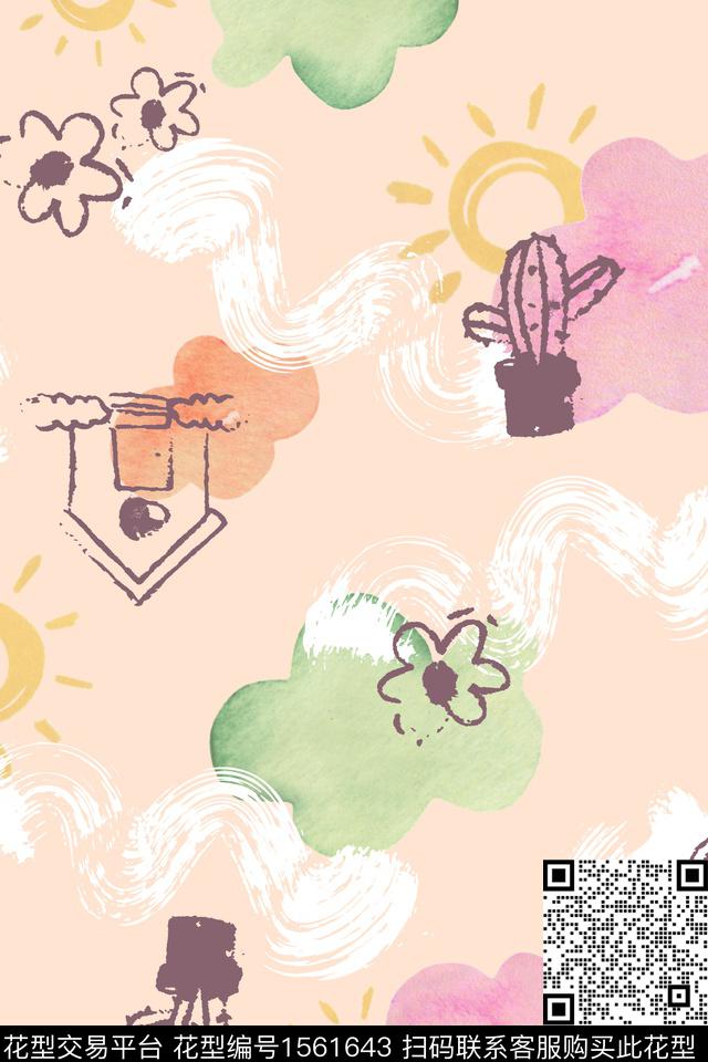 仙人掌趣味小汽车数码印花花型下载（图片编号: 1561643） - 瓦栏（Walan）