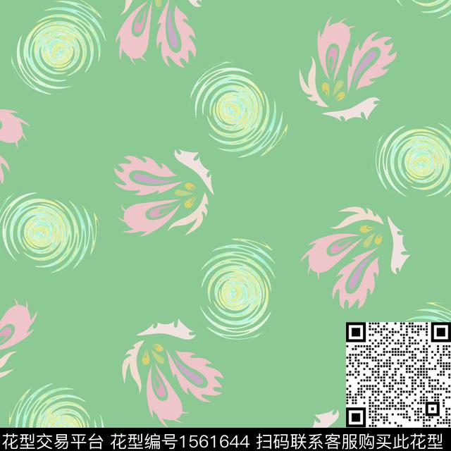  四方连续花型.jpg - 1561644 - 趣味 抽象 螺旋 - 数码印花花型 － 女装花型设计 － 瓦栏