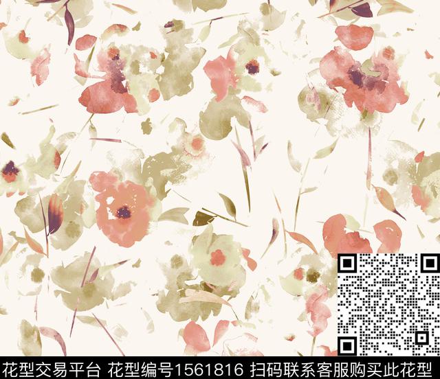 小清新手绘花卉水彩花卉数码印花花型下载（图片编号: 1561816） - 瓦栏（Walan）