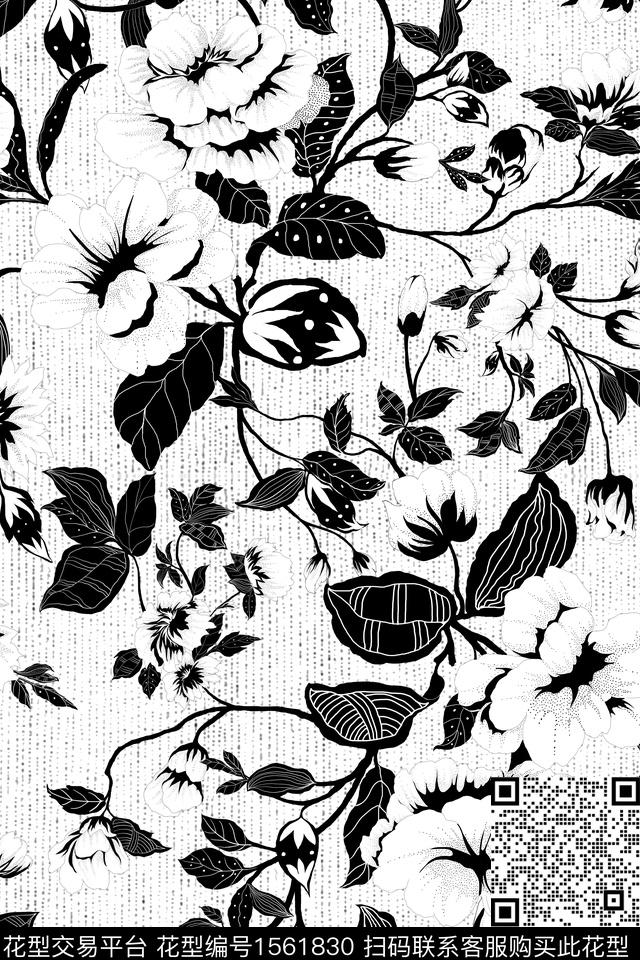 黑白装饰花型.jpg - 1561830 - 黑白花型 底纹 家纺 - 数码印花花型 － 女装花型设计 － 瓦栏