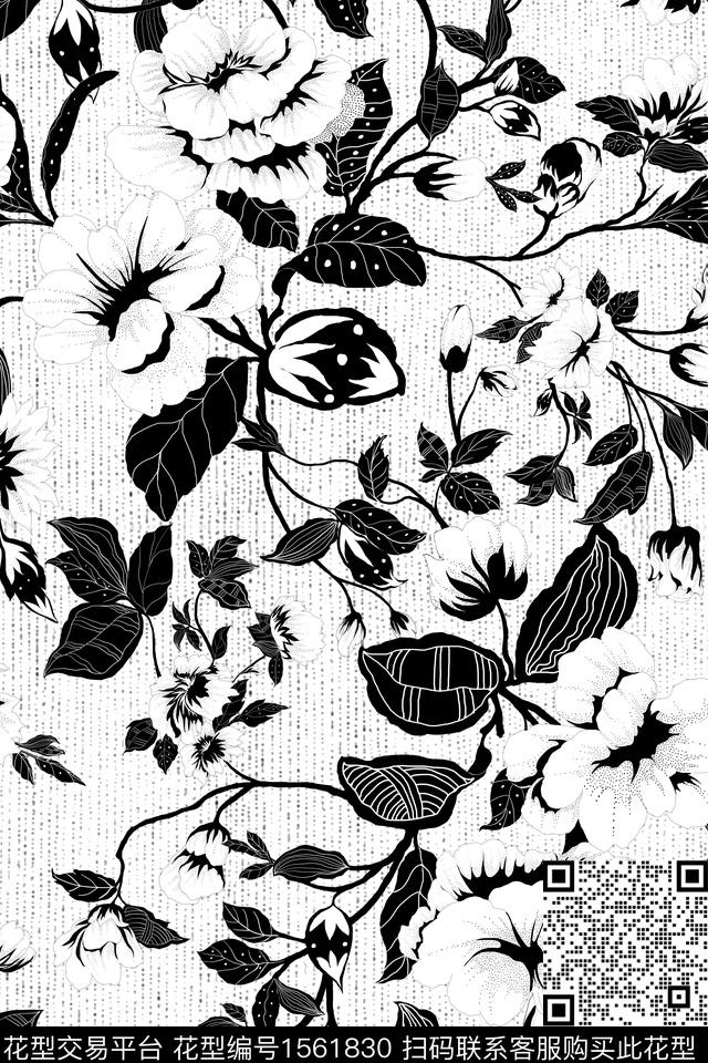 年轻女性家纺黑白花型数码印花花型下载（图片编号: 1561830） - 瓦栏（Walan）