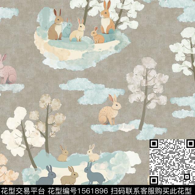 卡通肌理兔子数码印花花型下载（图片编号: 1561896） - 瓦栏（Walan）