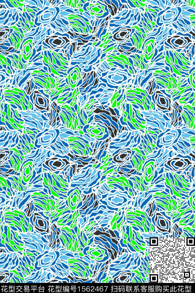 登高望远.jpg - 1562467 - 抽象花卉 绿色 几何 - 数码印花花型 － 女装花型设计 － 瓦栏