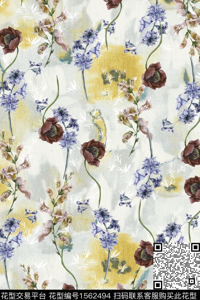 底纹花卉清爽数码印花花型下载（图片编号: 1562494） - 瓦栏（Walan）