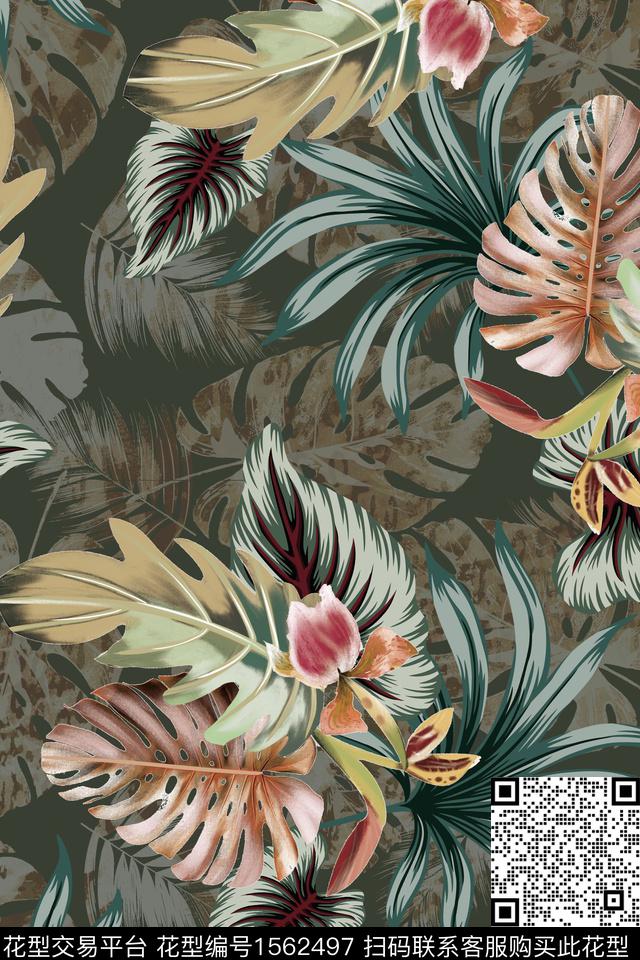 热带花型花卉中老年数码印花花型下载（图片编号: 1562497） - 瓦栏（Walan）