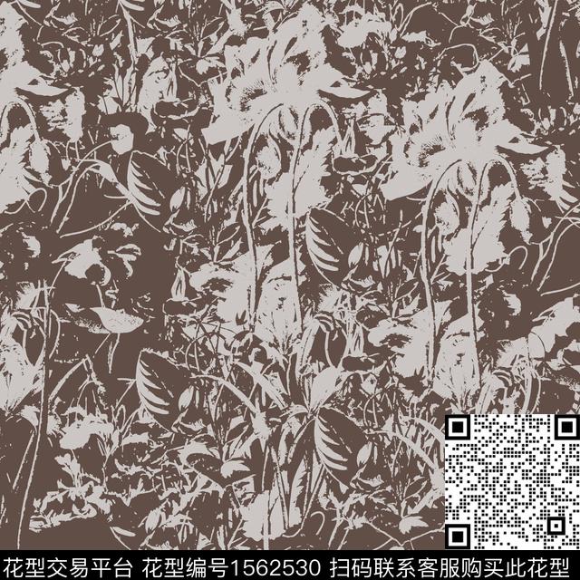 纹理叶子w.jpg - 1562530 - 抽象 女装 绿植树叶 - 数码印花花型 － 女装花型设计 － 瓦栏