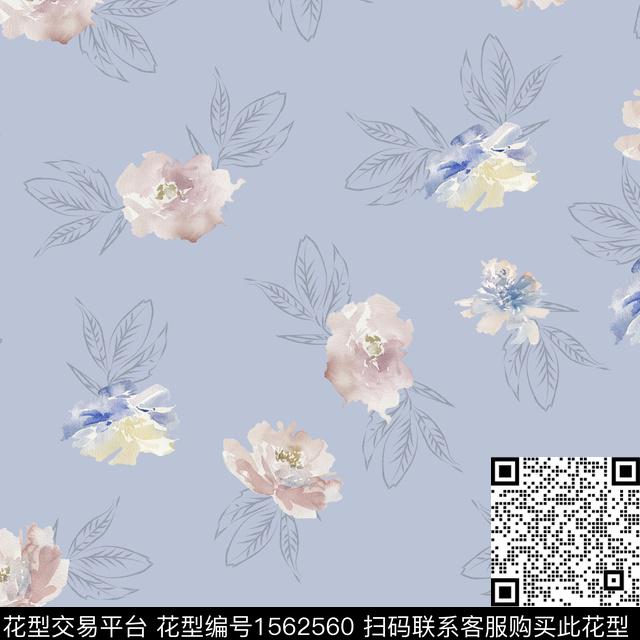 满版散花花卉水彩花卉数码印花花型下载（图片编号: 1562560） - 瓦栏（Walan）