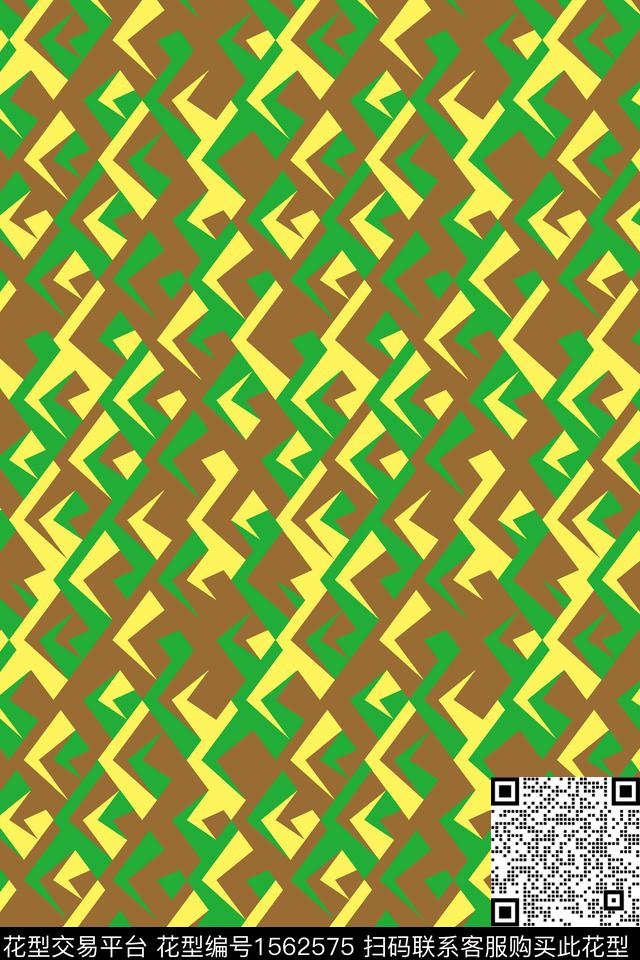 迷途知返.jpg - 1562575 - 绿色 几何 抽象 - 传统印花花型 － 男装花型设计 － 瓦栏