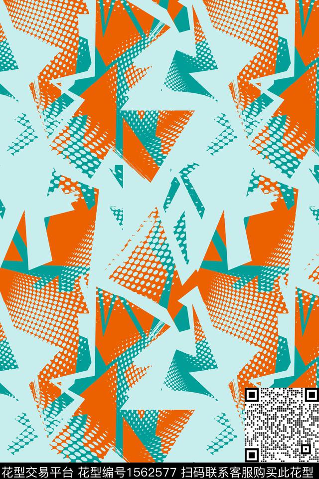 扑朔迷离.jpg - 1562577 - 几何 波点 抽象 - 数码印花花型 － 男装花型设计 － 瓦栏
