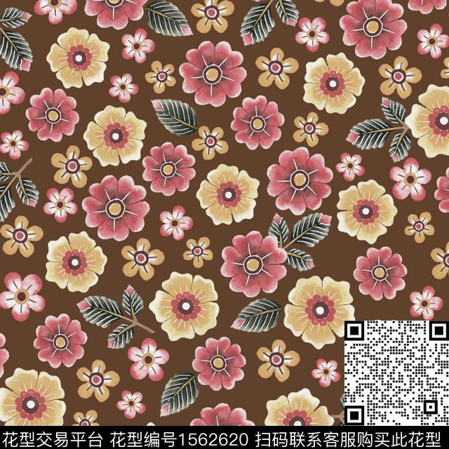 满版散花花卉数码印花花型下载（图片编号: 1562620） - 瓦栏（Walan）