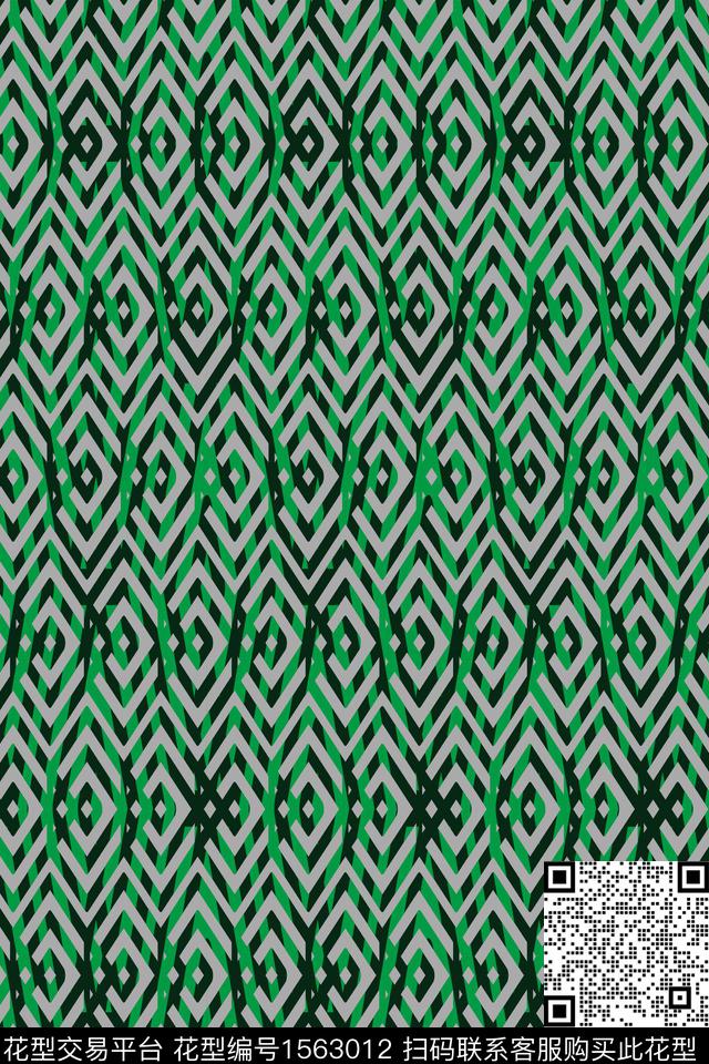 八面玲珑.jpg - 1563012 - 扎染花型 绿色 线条 - 数码印花花型 － 男装花型设计 － 瓦栏