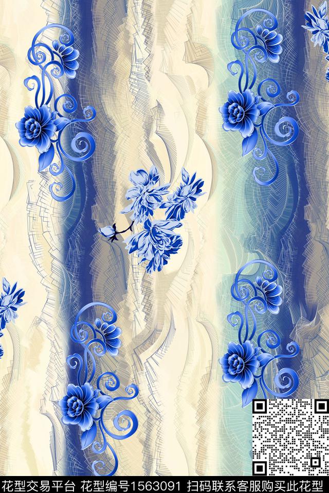 z-11.jpg - 1563091 - 青花 花卉 底纹 - 数码印花花型 － 女装花型设计 － 瓦栏