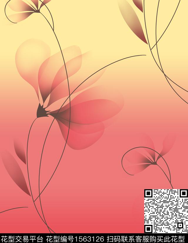 线条花.jpg - 1563126 - 花卉 连衣裙 彩底花卉 - 数码印花花型 － 女装花型设计 － 瓦栏