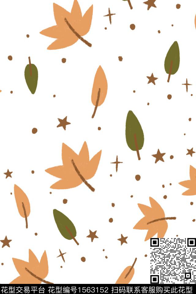 秋天叶子🍂.jpg - 1563152 - 斑点 几何 绿植树叶 - 数码印花花型 － 女装花型设计 － 瓦栏