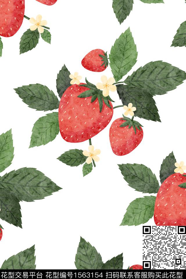 草莓奥德老海滩版.jpg - 1563154 - 草莓 春夏花型 水果 - 数码印花花型 － 女装花型设计 － 瓦栏