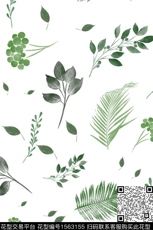 春夏花型绿植树叶水彩数码印花花型下载（图片编号: 1563155） - 瓦栏（Walan）