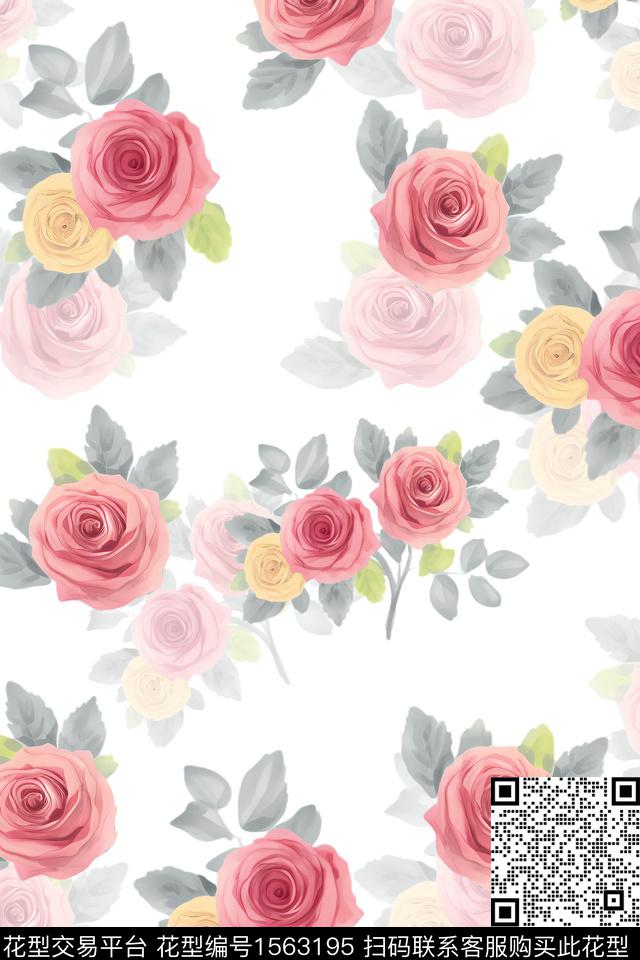XZ5382.jpg - 1563195 - 花卉 小清新 影花 - 数码印花花型 － 女装花型设计 － 瓦栏