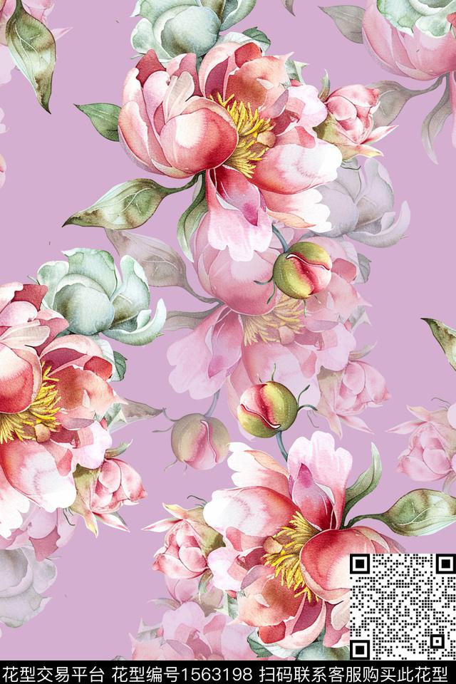 XZ5381.jpg - 1563198 - 花卉 大花 影花 - 数码印花花型 － 女装花型设计 － 瓦栏