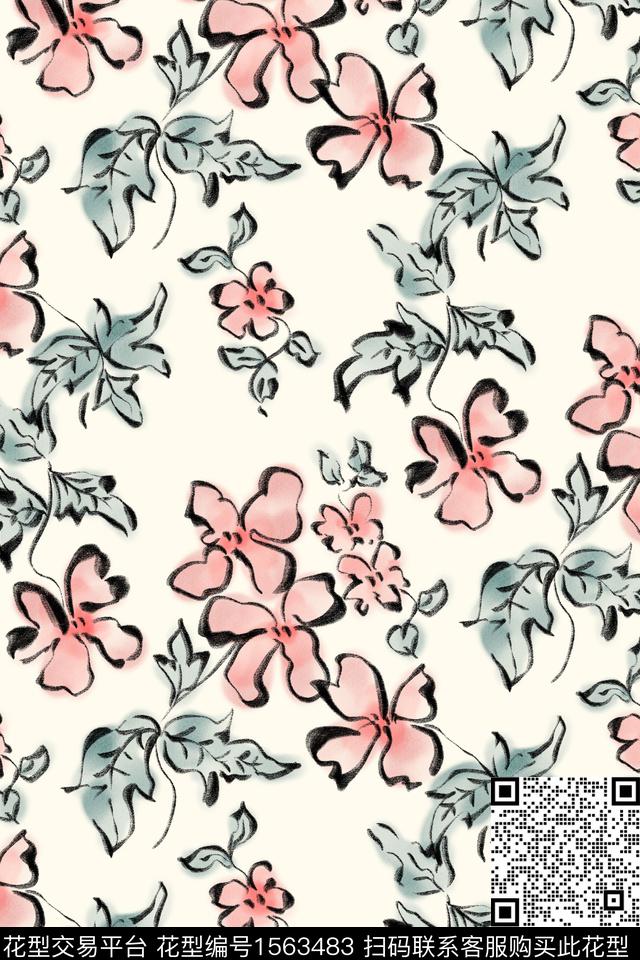 清爽底花卉淑女年轻女性数码印花花型下载（图片编号: 1563483） - 瓦栏（Walan）