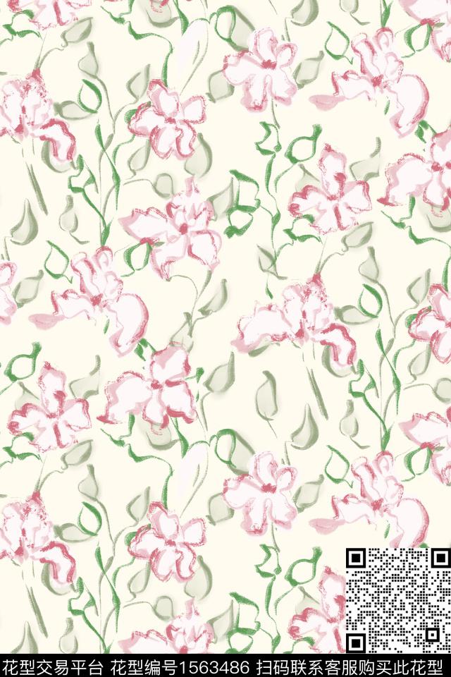 清爽底花卉淑女小碎花数码印花花型下载（图片编号: 1563486） - 瓦栏（Walan）