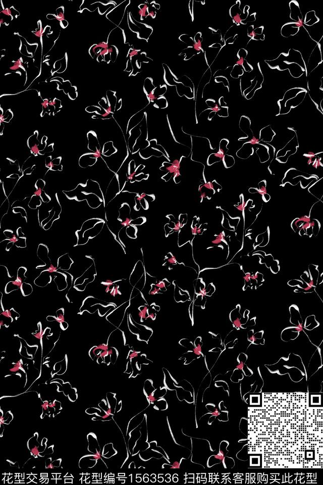 黑底花卉花卉小碎花数码印花花型下载（图片编号: 1563536） - 瓦栏（Walan）
