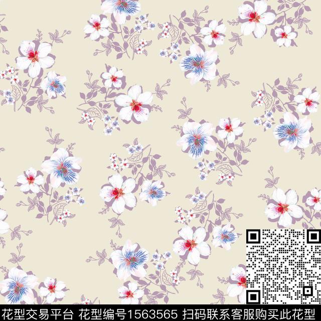 满版散花花卉年轻女性数码印花花型下载（图片编号: 1563565） - 瓦栏（Walan）