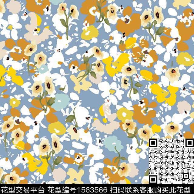 满版散花小碎花花卉数码印花花型下载（图片编号: 1563566） - 瓦栏（Walan）