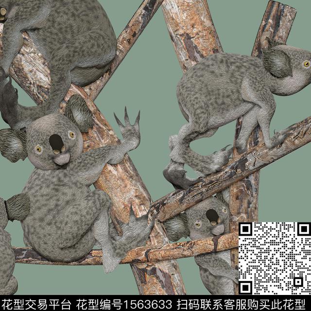 WaLan-Koala love[Pattern].jpg - 1563633 - 动物 考拉 乐园 - 数码印花花型 － 女装花型设计 － 瓦栏