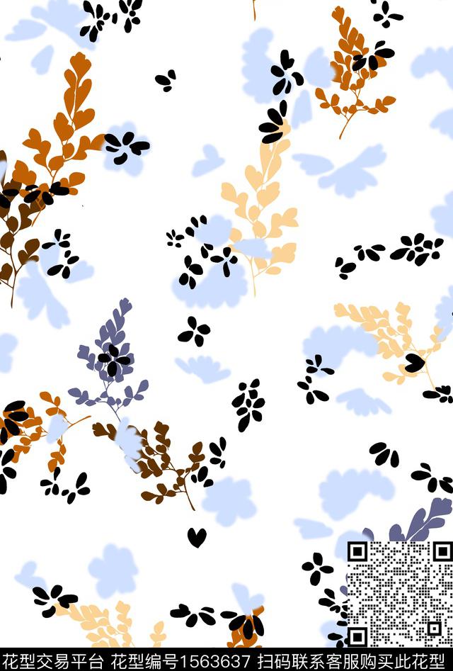 连衣裙花卉剪影数码印花花型下载（图片编号: 1563637） - 瓦栏（Walan）