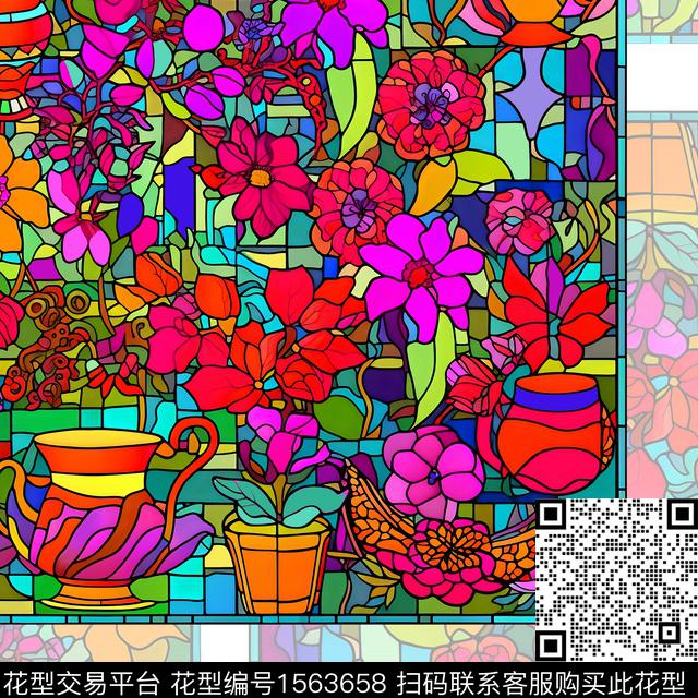 7080.jpg - 1563658 - 花卉 混合拼接 炫彩 - 数码印花花型 － 女装花型设计 － 瓦栏